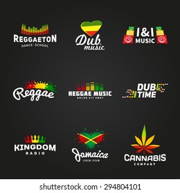 Set of africa flag logo design. Jamaica music vector template. Colorful dub time company concept on dark background.