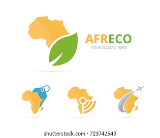 Set of africa logo combination. Safari and eco symbol or icon. Unique geography, continent and organic logotype design template.