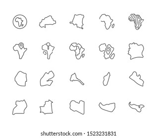 Set of africa map Related Vector Line Icons. Includes such Icons as Kenya, Egypt, South Africa, Mauritania, Namibia, Africa, Madagascar, map, Angola, Algeria, Congo, Ethiopia, Nigeria, Libya - vector