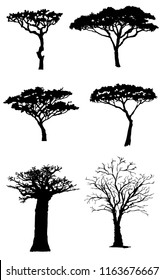 Set of Africa silhouette trees vector.