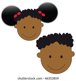 a set of african american boy and girl faces includes supergirl and a superboy.