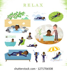 A set of African American businessman about relaxing.There are actions such as vacation and stress relief.It's vector art so it's easy to edit.