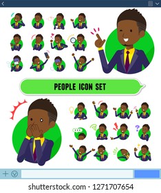 A set of African American businessman with expresses various emotions on the SNS screen.There are variations of emotions such as joy and sadness.It's vector art so it's easy to edit.