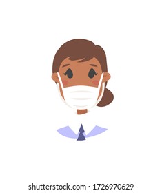 Set of African American  female characters. Cartoon style masked people icons. Isolated guys avatars. Flat illustration protected women faces. Hand drawn vector drawing safe girls portraits
