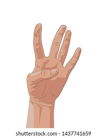 Set of african american female hand show counting  four. Isolated on white background