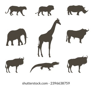 Set of African animal silhouettes. Savannah animals