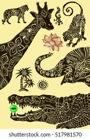Set of African animals.