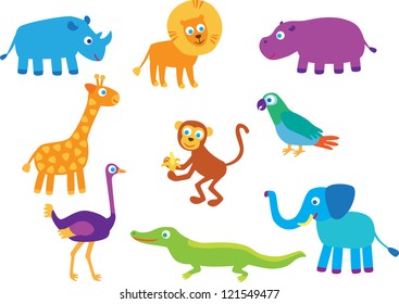 Set of african animals and birds