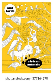 Set of african animals and birds. Made in vector in flat, lineal style. Easy recolor. Each character is separately grouped.
