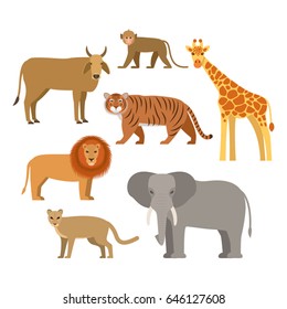 A set of African animals. Flat vector illustration isolated on white background