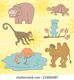 Set of African animals. Funny cartoon animals.