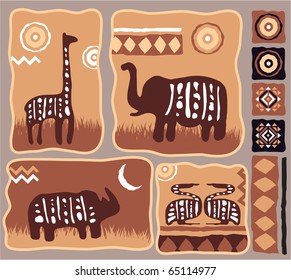 Set of African Animals Illustration with Bullets in Authentic Style