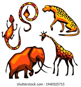 Set of African animals. Illustration of savannah wildlife.