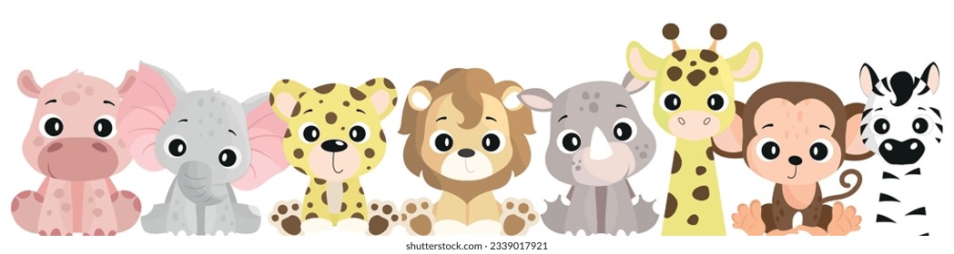 Set of african animals Safari with elephant, lion, giraffe, hippo, zebra, rhino, leopard, monkey. Vector illustration for children's creations
Vector Image Formats