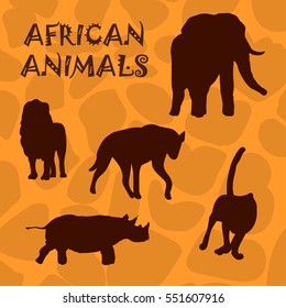 Set of african animals silhouettes. Vector illustration.