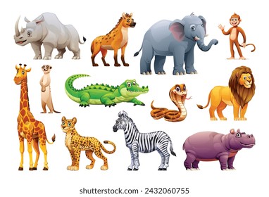 Set of african animals. Vector cartoon illustration