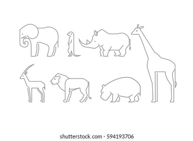 Set of african animals, vector icons isolated on a white background