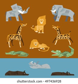 Set of African animals, wild animals, the inhabitants of the savannah. Predators, Mammals. Vector illustration style flat.