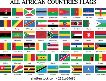 Set of African countries Flags, all 54 africa flag collection.