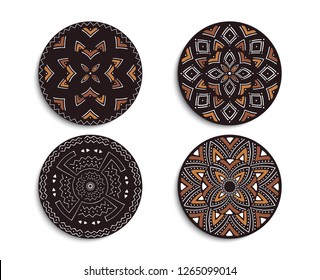 Set Of African Decorative Elements. Round Ornament Pattern. Collection Of Mandalas In Tribal Style. Tribal Design.