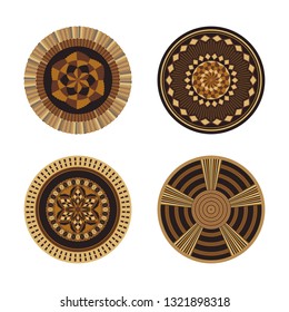 Set of African decorative elements. Round ornament pattern. Collection of mandalas in tribal style. Design baskets from Botswana.