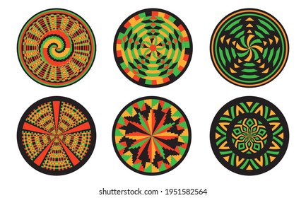 Set of African decorative elements. Round ornament pattern. Collection of mandalas in tribal style.