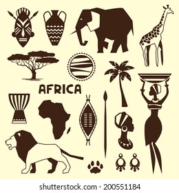 Set of african ethnic style icons in flat style.