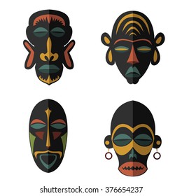 Set of African Ethnic Tribal masks on white background