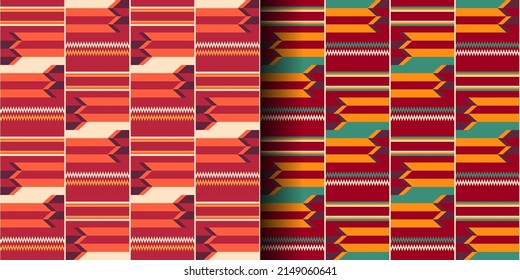 Set of African geometric seamless patterns. Kente cloth. Ethnic colorful print.