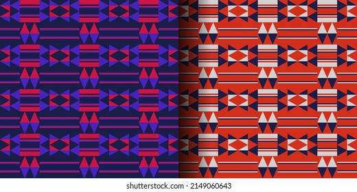 Set of African geometric seamless patterns. Kente cloth. Ethnic colorful print.
