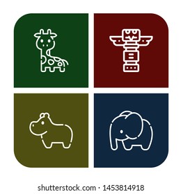 Set of african icons such as Giraffe, Totem, Hippopotamus, Elephant , african