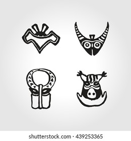 set African Injun folk style symbol monochrome muzzle animals