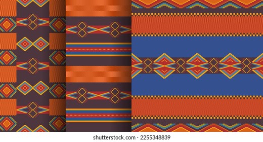 Set of African Kente seamless patterns. Tribal geometric prints.