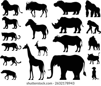 The set of african mammal icons isolated on white background