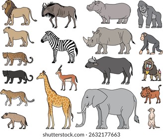 The set of african mammals isolated on white background