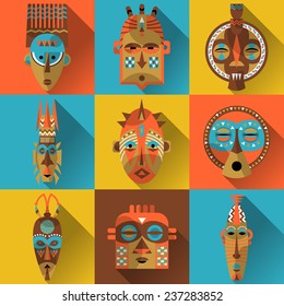 Set of african masks. Vector illustration