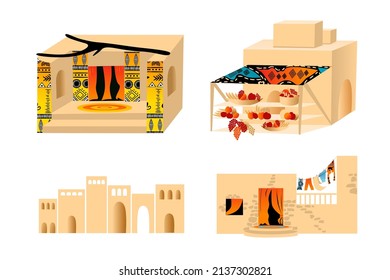 Set African and Orientals houses, vector illustration 