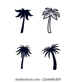 Set of African Rainforest Coconut Trees or Tropical Palm Trees on White. Simple Black Silhouette for Posters, Banners, and Promotional Items