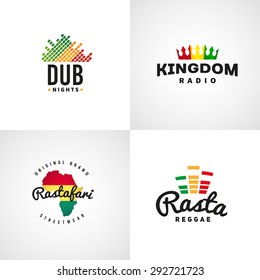 Set of african rastafari sound vector logo designs. Jamaica reggae music template. Colorful dub concept