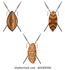 Set of African shield warrior. Different tribes.