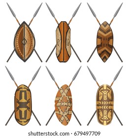 Set of African shields. Ethnic design different tribes. Vector illustration.