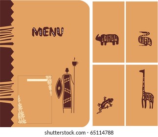Set of African theme Design (Menu cover, cards, page frame layout)