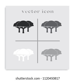 Set of African trees flat black and white vector icon. Natural illustration.