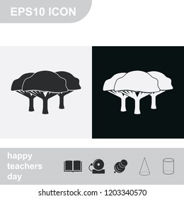 Set of African trees flat black and white vector icon. Natural illustration.