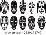 Set of African Tribal Masks, Tribal Masks vector illustration