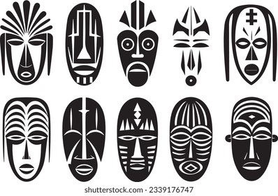 Set of African Tribal Masks, Tribal Masks vector illustration