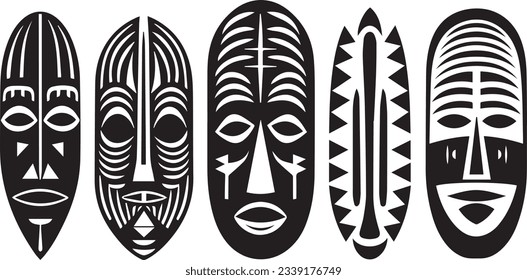 Set of African Tribal Masks, Tribal Masks vector illustration