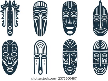 set of african tribal masks vector illustration for logos, tattoos, stickers, t-shirt designs, hats