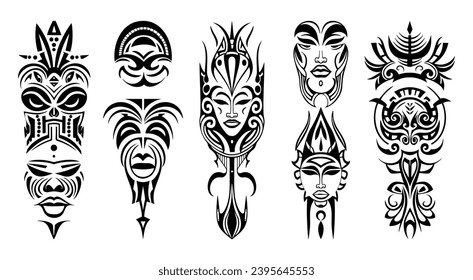 Set of African tribal vector mask ritual ethnic masks native decoration vector for print, tattoo