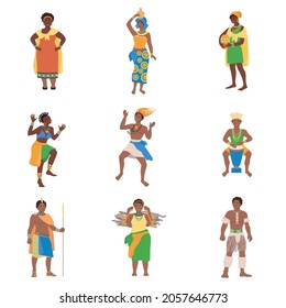 Set of African tribes people in traditional national clothes vector illustration